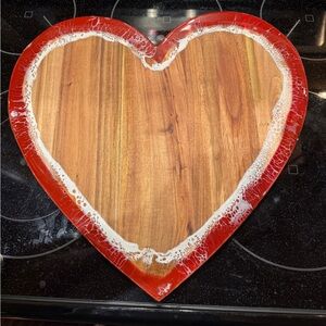 Perfect for Valentines Day! 💕Heart-Shaped Wooden cutting board with Red Accents